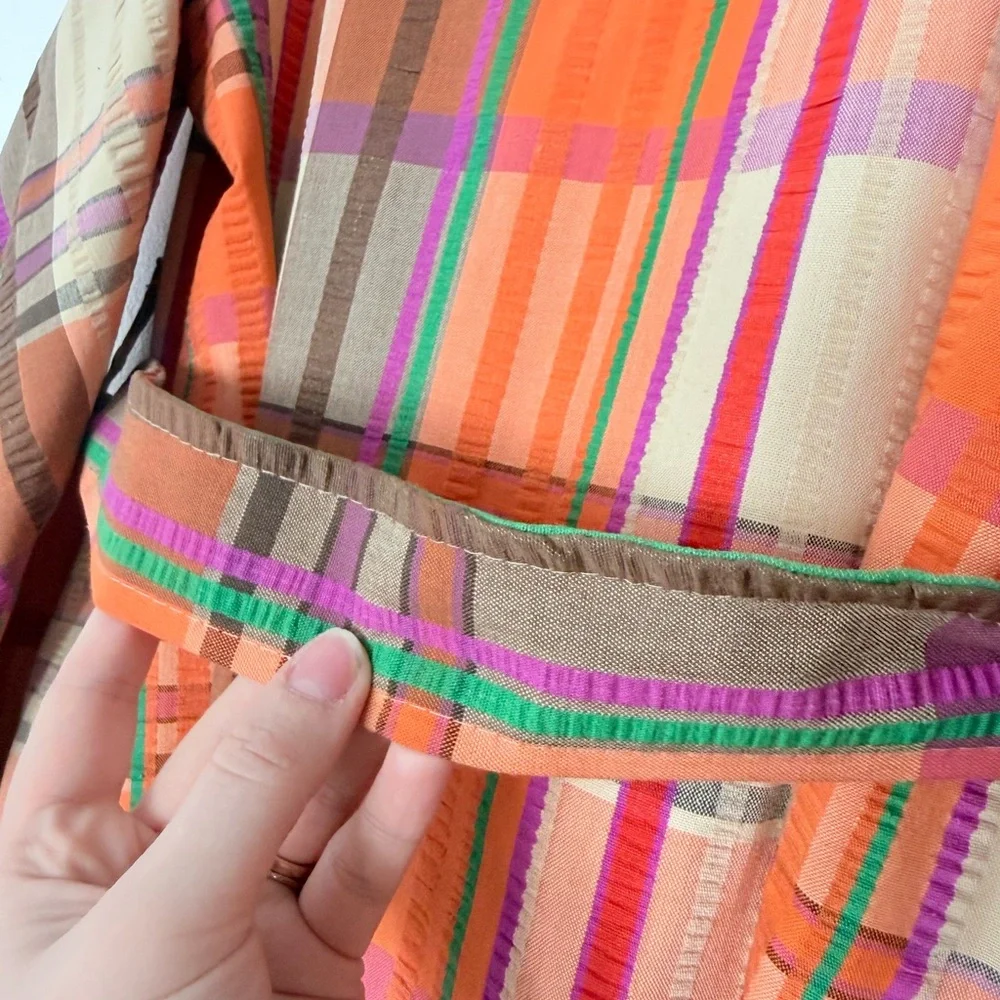 VTG 70s New York Debutogs Rainbow Plaid Spring Belted Maximalist LightJacket S/M - Picture 8 of 16